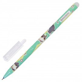 РЕЗЕРВ Ручка стираемая гелевая BRAUBERG CUTE CATS, СИНЯЯ, корпус ассорти, линия 0,35м, 144481