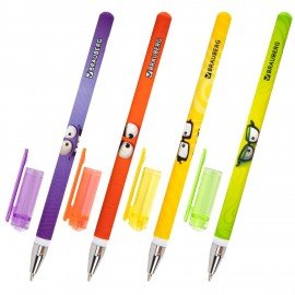 Ручка шариковая с принтом BRAUBERG "МОНСТРИКИ", СИНЯЯ, SOFT TOUCH покрытие, узел 0,7 мм, линия письма 0,35 мм, 144482