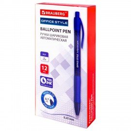 Ручка шариковая автоматическая с грипом BRAUBERG "OFFICE STYLE", СИНЯЯ, пишущий узел 0,7 мм, линия письма 0,35 мм, 144493