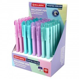 Ручка шариковая автоматическая BRAUBERG "TRIOS PASTEL COLOR", СИНЯЯ, корпус ассорти, пишущий узел 0,5 мм, линия письма 0,3 мм, 144496