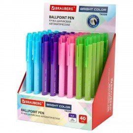 Ручка шариковая автоматическая BRAUBERG "TRIOS BRIGHT COLOR", корпус ассорти, СИНЯЯ, пишущий узел 0,5 мм, линия письма 0,3мм, 144497