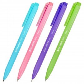 Ручка шариковая автоматическая BRAUBERG "TRIOS BRIGHT COLOR", корпус ассорти, СИНЯЯ, пишущий узел 0,5 мм, линия письма 0,3мм, 144497
