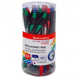 Ручка шариковая автоматическая BRAUBERG "ULTRA COLOR CLASSIC", корпус ассорти, СИНЯЯ, пишущий узел 0,7 мм, линия письма 0,35 мм, 144498