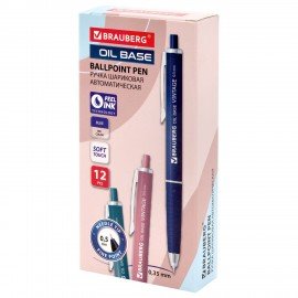 Ручка шариковая автоматическая BRAUBERG "OIL-BASE VINTAGE", корпус ассорти, СИНЯЯ, пишущий узел 0,5 мм, линия письма 0,3 мм, 144500