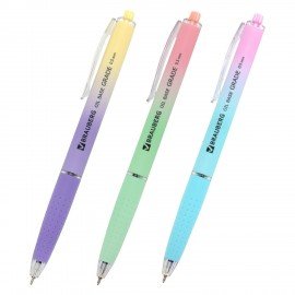 Ручка шариковая автоматическая BRAUBERG "OIL-BASE GRADE", СИНЯЯ, корпус ассорти, пишущий узел 0,5 мм, линия письма 0,3 мм, 144501