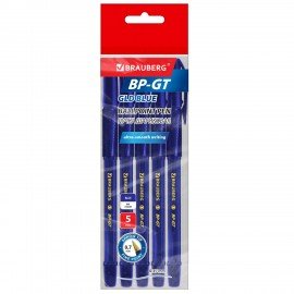 Ручки шариковые BRAUBERG "BP-GT GLD BLUE", НАБОР 5 ШТУК, СИНИЕ, пишущий узел 0,7 мм, линия письма 0,35 мм, 144511