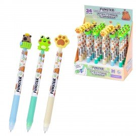 Ручка стираемая с топпером гелевая FUNSTER "CUTE ANIMALS", СИНЯЯ, ассорти, пишущий узел 0,5 мм, 144516
