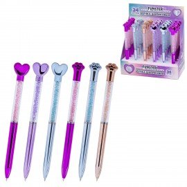 Ручка поворотная с топпером шариковая FUNSTER "SHINY HEART&PAW", СИНЯЯ, ассорти, пишущий узел 0,7 мм, 144519
