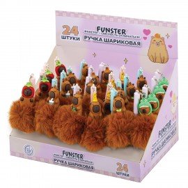 Ручка с пушистой подвеской шариковая FUNSTER "FLUFFY CAPY", СИНЯЯ, пишущий узел 0,7 мм, 144521