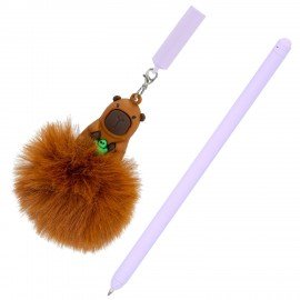 Ручка с пушистой подвеской шариковая FUNSTER "FLUFFY CAPY", СИНЯЯ, пишущий узел 0,7 мм, 144521