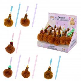 Ручка с пушистой подвеской шариковая FUNSTER "FLUFFY CAPY", СИНЯЯ, пишущий узел 0,7 мм, 144521