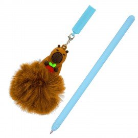 Ручка с пушистой подвеской шариковая FUNSTER "FLUFFY CAPY", СИНЯЯ, пишущий узел 0,7 мм, 144521