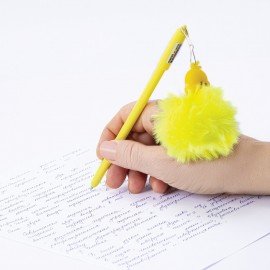 Ручка с пушистой подвеской шариковая FUNSTER "YES, DUCK", СИНЯЯ, пишущий узел 0,7 мм, 144523