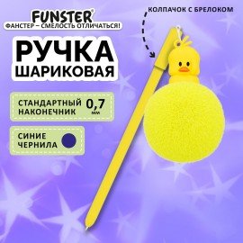 Ручка с пушистой подвеской шариковая FUNSTER "YES, DUCK", СИНЯЯ, пишущий узел 0,7 мм, 144523