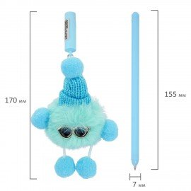 Ручка с пушистой подвеской шариковая FUNSTER "FLUFFY HAT", СИНЯЯ, пишущий узел 0,7 мм, 144524