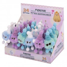 Ручка с пушистой подвеской шариковая FUNSTER "FLUFFY HAT", СИНЯЯ, пишущий узел 0,7 мм, 144524