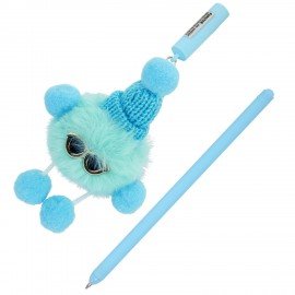 Ручка с пушистой подвеской шариковая FUNSTER "FLUFFY HAT", СИНЯЯ, пишущий узел 0,7 мм, 144524