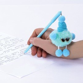 Ручка с пушистой подвеской шариковая FUNSTER "FLUFFY HAT", СИНЯЯ, пишущий узел 0,7 мм, 144524