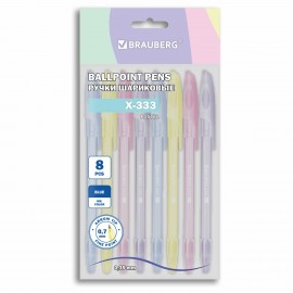 Ручки шариковые BRAUBERG "X-333 PASTEL", НАБОР 8 ШТУК, СИНИЕ, узел 0,7 мм, линия письма 0,35 мм, 144531
