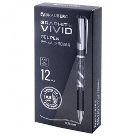 Ручка гелевая с грипом BRAUBERG "GRAPHITE VIVID", ЧЕРНАЯ, пишущий узел 0,5 мм, линия письма 0,35 мм, 144542