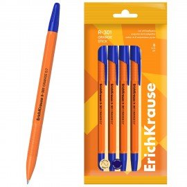 Ручки шариковые ERICH KRAUSE R-301 Stick Orange, СИНИЕ, набор 8 штук, 0,7мм, 56614