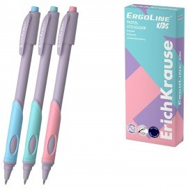 Ручка шариковая с грипом ERICH KRAUSE ErgoLine Kids Pastel, СИНЯЯ, корпус ассорти, 0,, 62037