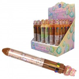 Ручка многоцветная с топпером шариковая 10 ЦВЕТОВ "Капибара", ассорти, линия 0,5мм, 7, 77425