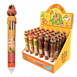 Ручка многоцветная с топпером шариковая 10 ЦВЕТОВ "Капибара", ассорти, линия 0,5мм, 7, 77425