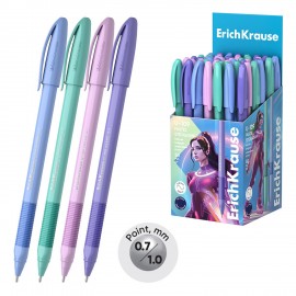 Ручка шариковая с грипом ERICH KRAUSE "U-109 Stick&Grip Pastel", СИНЯЯ, корпус прозра, 58111