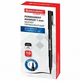 Маркер перманентный BRAUBERG "CLASSICLine", ЧЕРНЫЙ, тонкий наконечник 1 мм, 150296