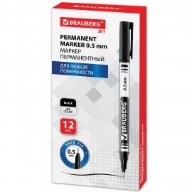 Маркер перманентный BRAUBERG "Jet", ЧЕРНЫЙ, супертонкий металлический наконечник 0,5 мм,150507