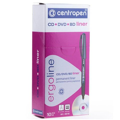 Маркер для CD и DVD ЧЕРНЫЙ CENTROPEN, трехгранная форма захвата, тонкий, 0,6 мм, 4616, 6 4616 0112