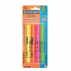 Текстовыделители CENTROPEN НАБОР 4 ЦВЕТА, с клипом, линия 1-4,6 мм, 488520403