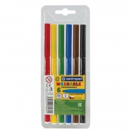 Фломастеры 6 ЦВЕТОВ CENTROPEN "Washable", смываемые, вентилируемый колпачок, 7790/6TP, 777900685