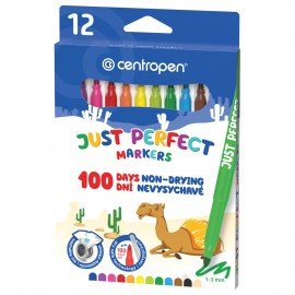 Фломастеры 12 ЦВЕТОВ CENTROPEN "Just Perfect", смываемые, устойчивы к высыханию, 2510/12KK, 725101201