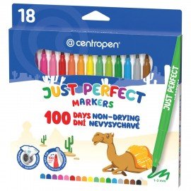 Фломастеры 18 ЦВЕТОВ CENTROPEN "Just Perfect", смываемые, устойчивы к высыханию, 2510/18KK, 725101801