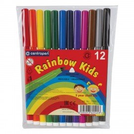 Фломастеры 12 ЦВЕТОВ CENTROPEN "Rainbow Kids", круглые, смываемые, вентилируемый колпачок, 7550/12ET, 775501202