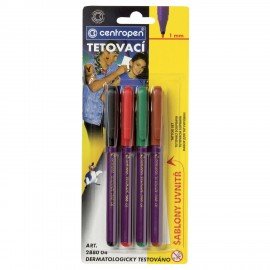Фломастеры для кожи 4 ЦВЕТА CENTROPEN "Tattoo", + 16 трафаретов, смываемые, 2880/4BL, 628800405
