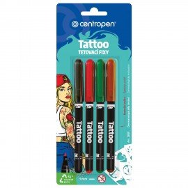 Фломастеры для кожи 4 ЦВЕТА CENTROPEN "Tattoo", + 16 трафаретов, смываемые, 2880/4BL, 628800405
