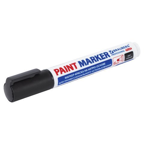 Маркер-краска лаковый (paint marker) 6 мм, ЧЕРНЫЙ, НИТРО-ОСНОВА, BRAUBERG PROFESSIONAL PLUS EXTRA, 151451