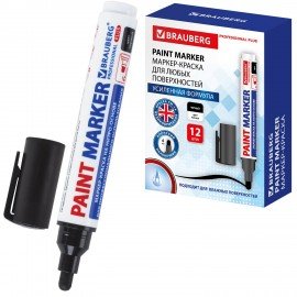 Маркер-краска лаковый (paint marker) 6 мм, ЧЕРНЫЙ, НИТРО-ОСНОВА, BRAUBERG PROFESSIONAL PLUS EXTRA, 151451