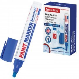 Маркер-краска лаковый (paint marker) 6 мм, СИНИЙ, НИТРО-ОСНОВА, BRAUBERG PROFESSIONAL PLUS EXTRA, 151453