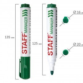 Маркер стираемый для белой доски ЗЕЛЕНЫЙ, STAFF "Manager" WBM-491, 5 мм, с клипом, 151494