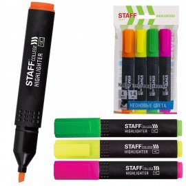 Набор текстовыделителей 4 шт., АССОРТИ, STAFF "College" STICK HL-497, линия письма 1-4 мм, 151501
