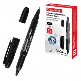 Маркер перманентный двусторонний BRAUBERG "Double", ЧЕРНЫЙ, наконечники 0,8/3 мм, 151635