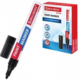 Маркер-краска лаковый EXTRA (paint marker) 4 мм, ЧЕРНЫЙ, УСИЛЕННАЯ НИТРО-ОСНОВА, BRAUBERG, 151979