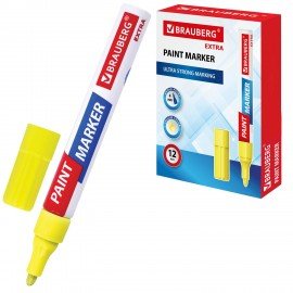 Маркер-краска лаковый EXTRA (paint marker) 4 мм, ЖЕЛТЫЙ, УСИЛЕННАЯ НИТРО-ОСНОВА, BRAUBERG, 151984