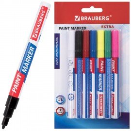 Маркер-краска лаковый EXTRA (paint marker) 2 мм, НАБОР 7 цветов, УСИЛЕННАЯ НИТРО-ОСНОВА, BRAUBERG, 151996
