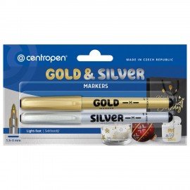 Маркеры для декорирования 2 ЦВЕТА CENTROPEN, СЕРЕБРЯНЫЙ/ЗОЛОТОЙ, круглые, 1,5-3 мм, 626900201