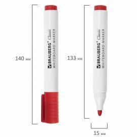 Маркер стираемый для белой доски КРАСНЫЙ, BRAUBERG "CLASSIC", 3 мм, с клипом, 152114